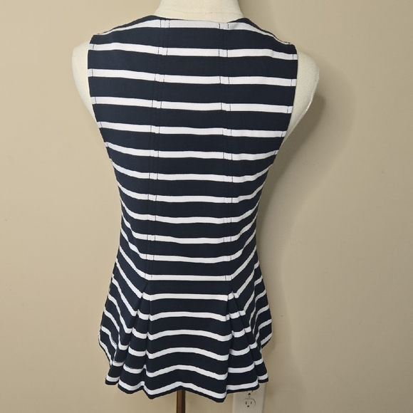 Banana Republic Navy White Stripped Peplum Top Coastal Nautical Preppy Classic - Picture 4 of 7